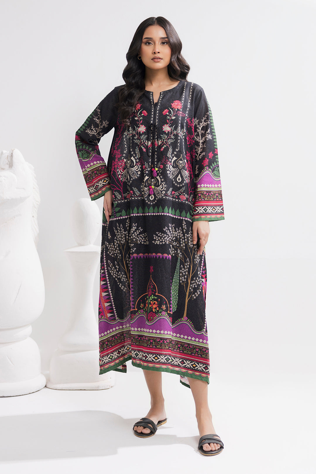 Printed Kaftaan Slub Textured Dress