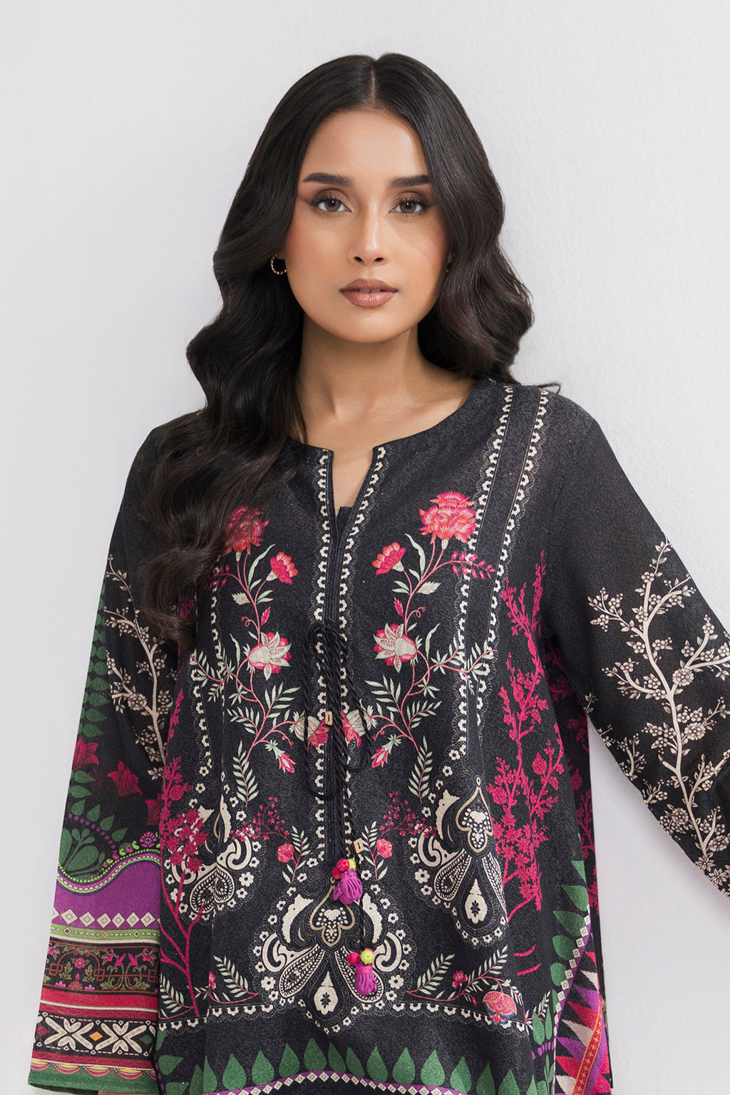Printed Kaftaan Slub Textured Dress