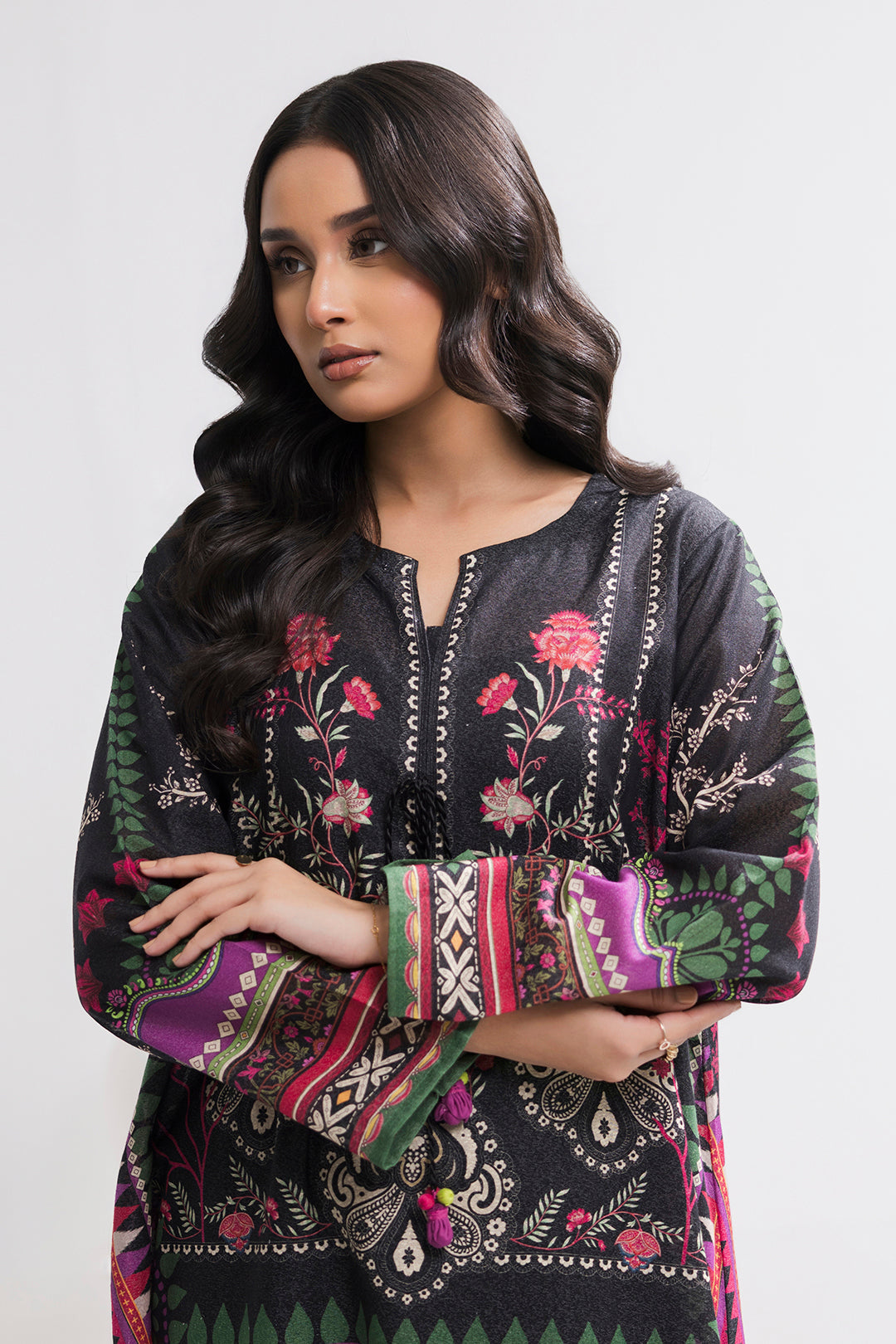 Printed Kaftaan Slub Textured Dress