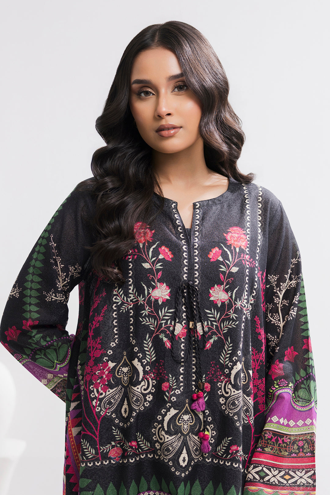 Printed Kaftaan Slub Textured Dress