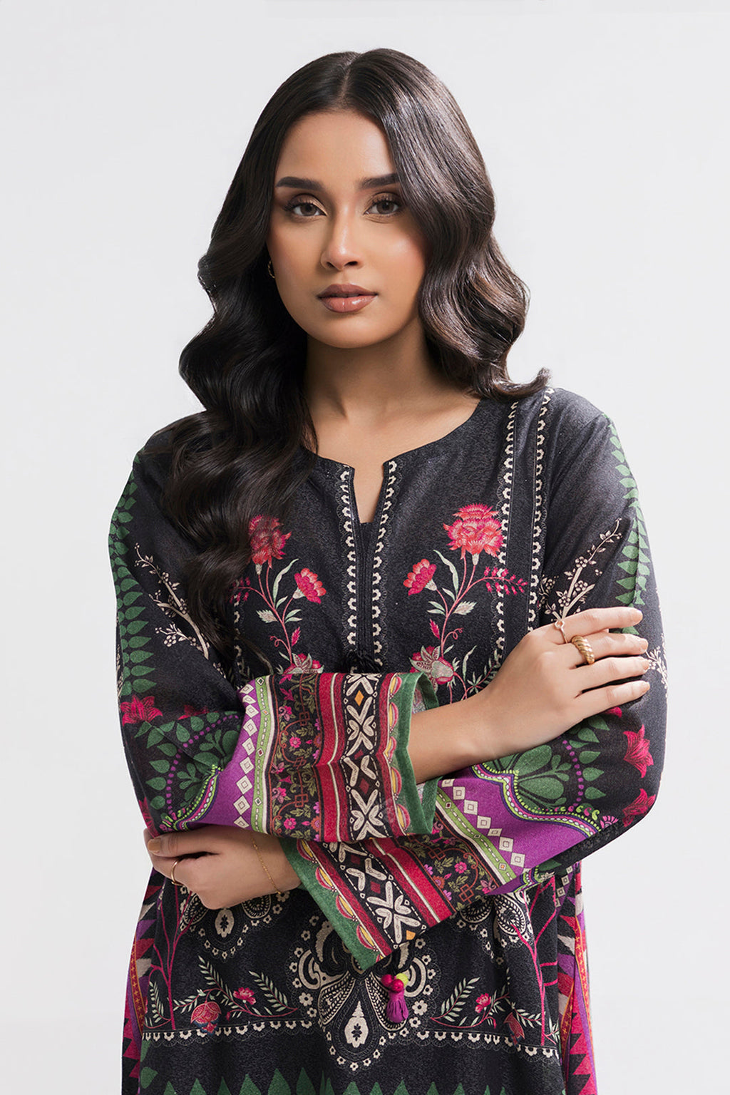 Printed Kaftaan Slub Textured Dress