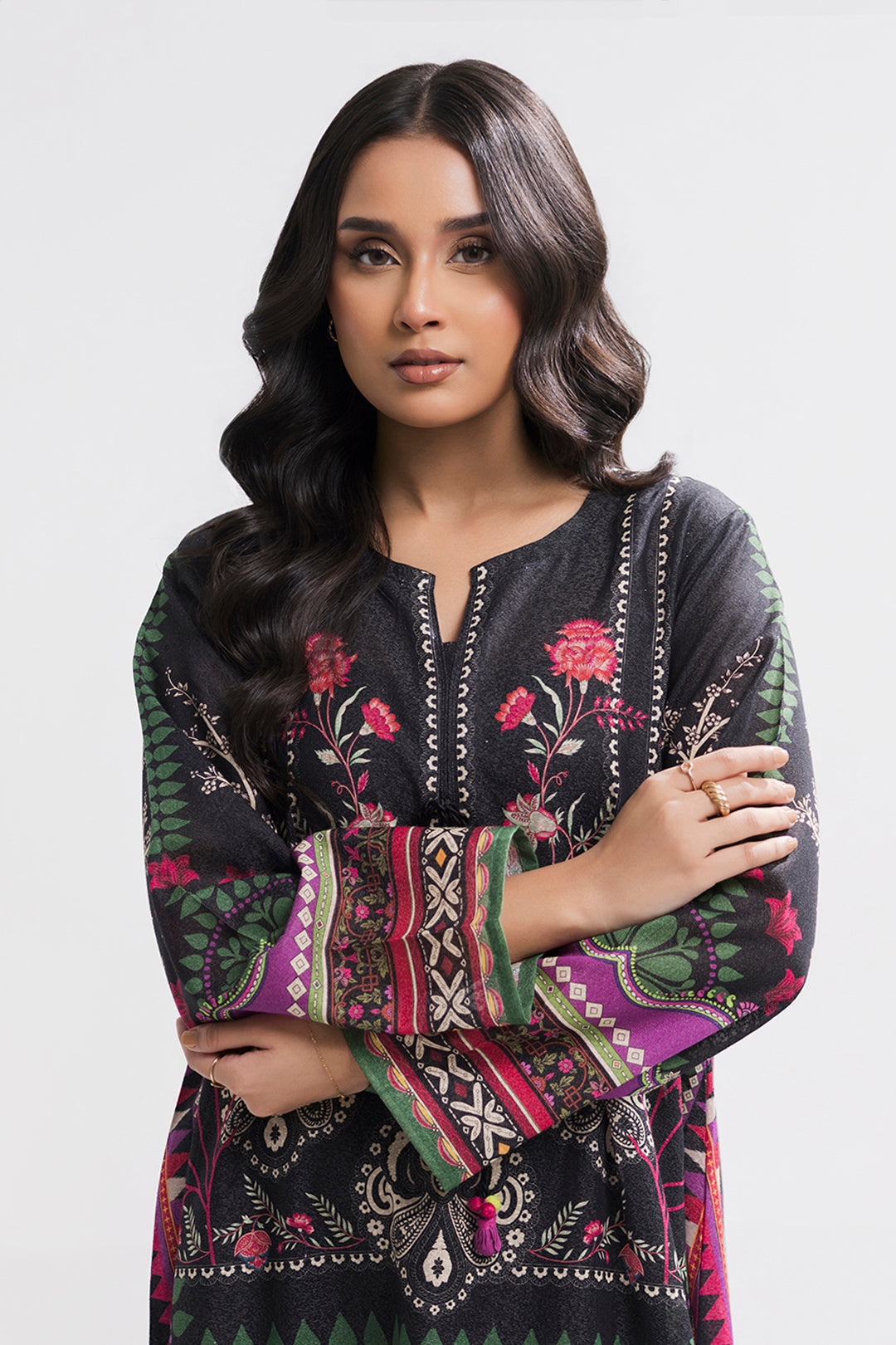 Printed Kaftaan Slub Textured Dress