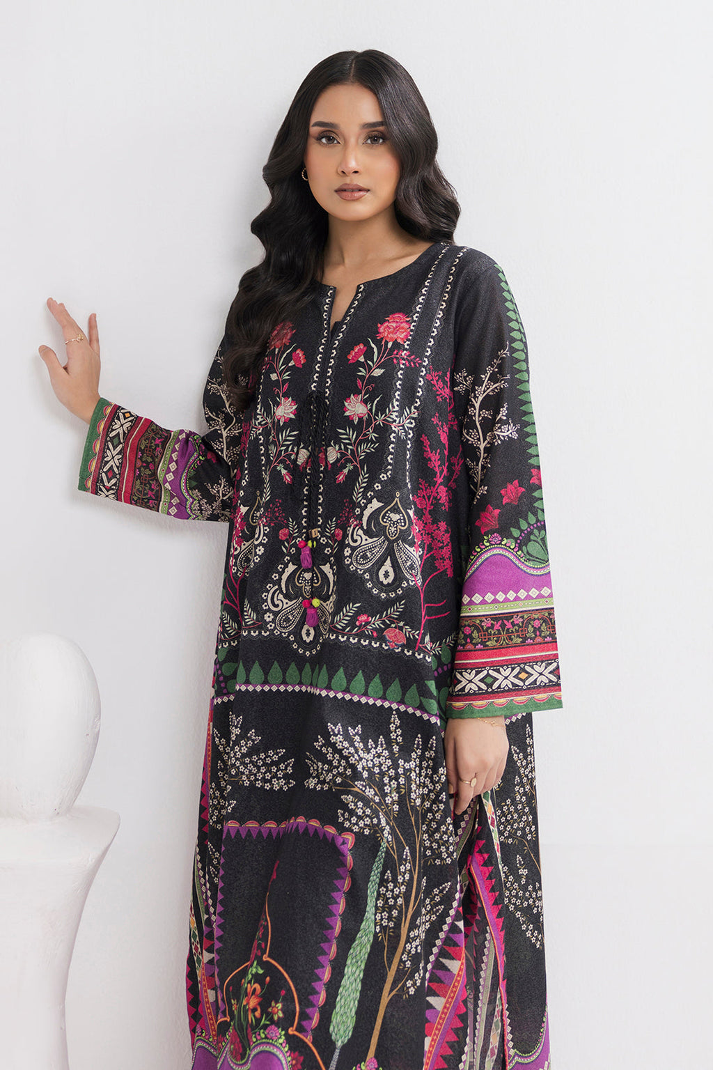 Printed Kaftaan Slub Textured Dress