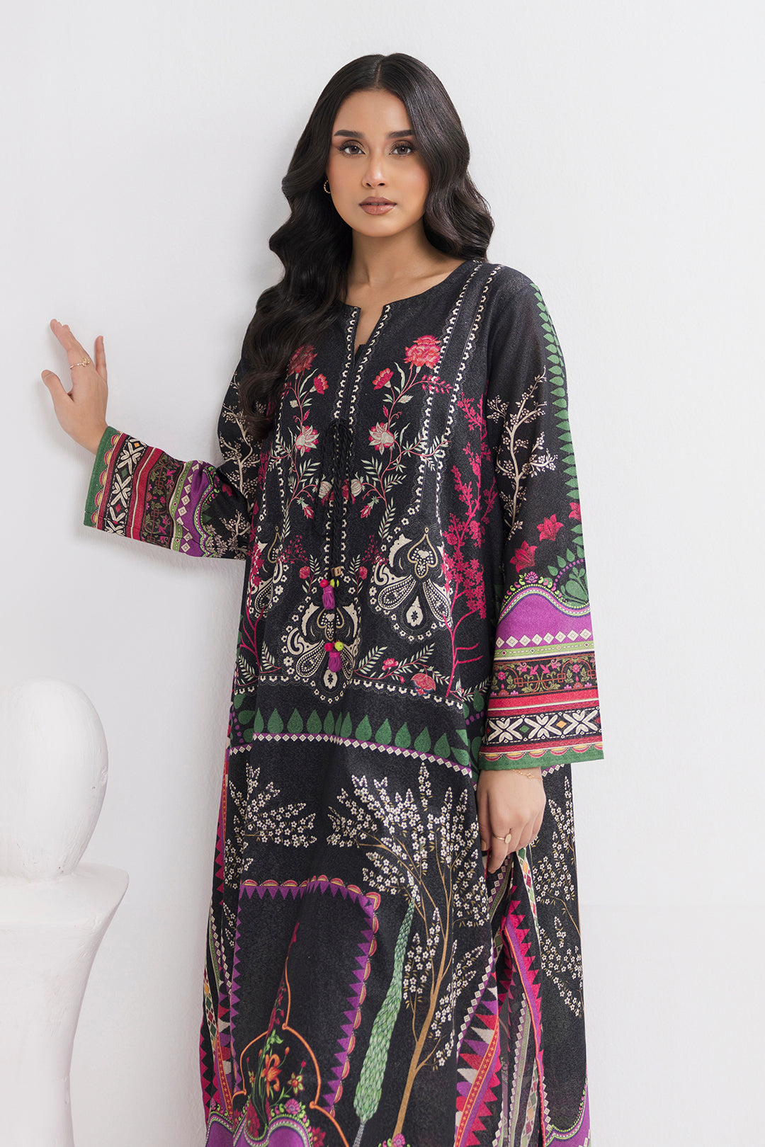 Printed Kaftaan Slub Textured Dress