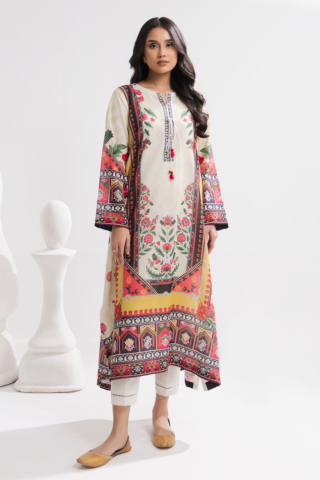 Printed Kaftaan Slub Textured Dress