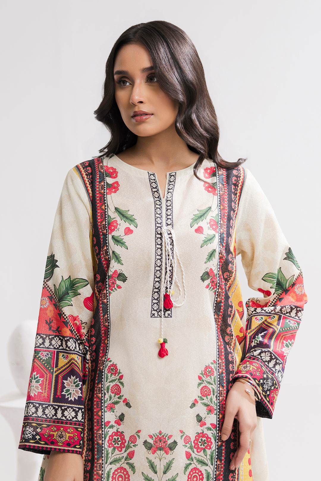 Printed Kaftaan Slub Textured Dress