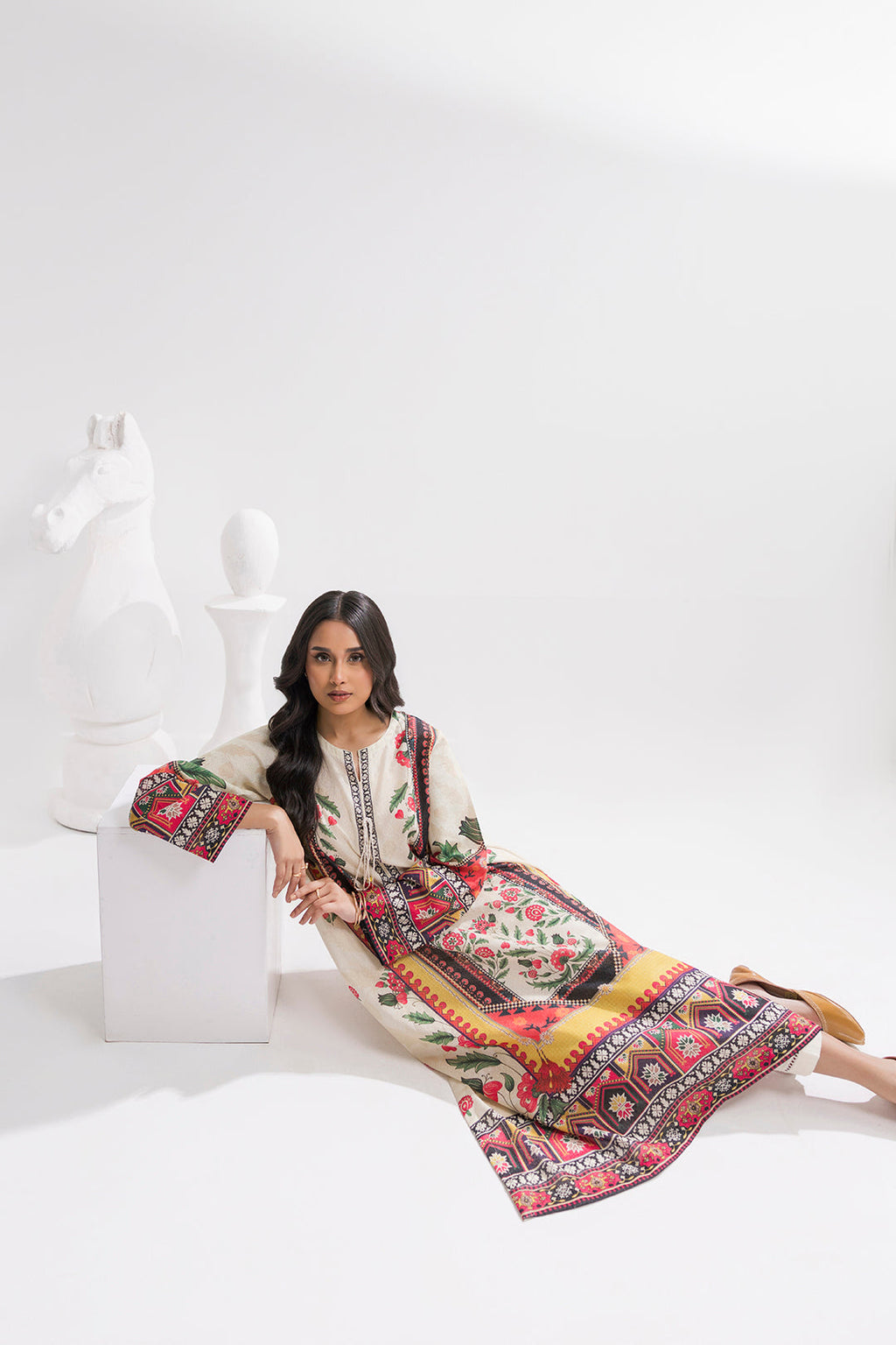 Printed Kaftaan Slub Textured Dress