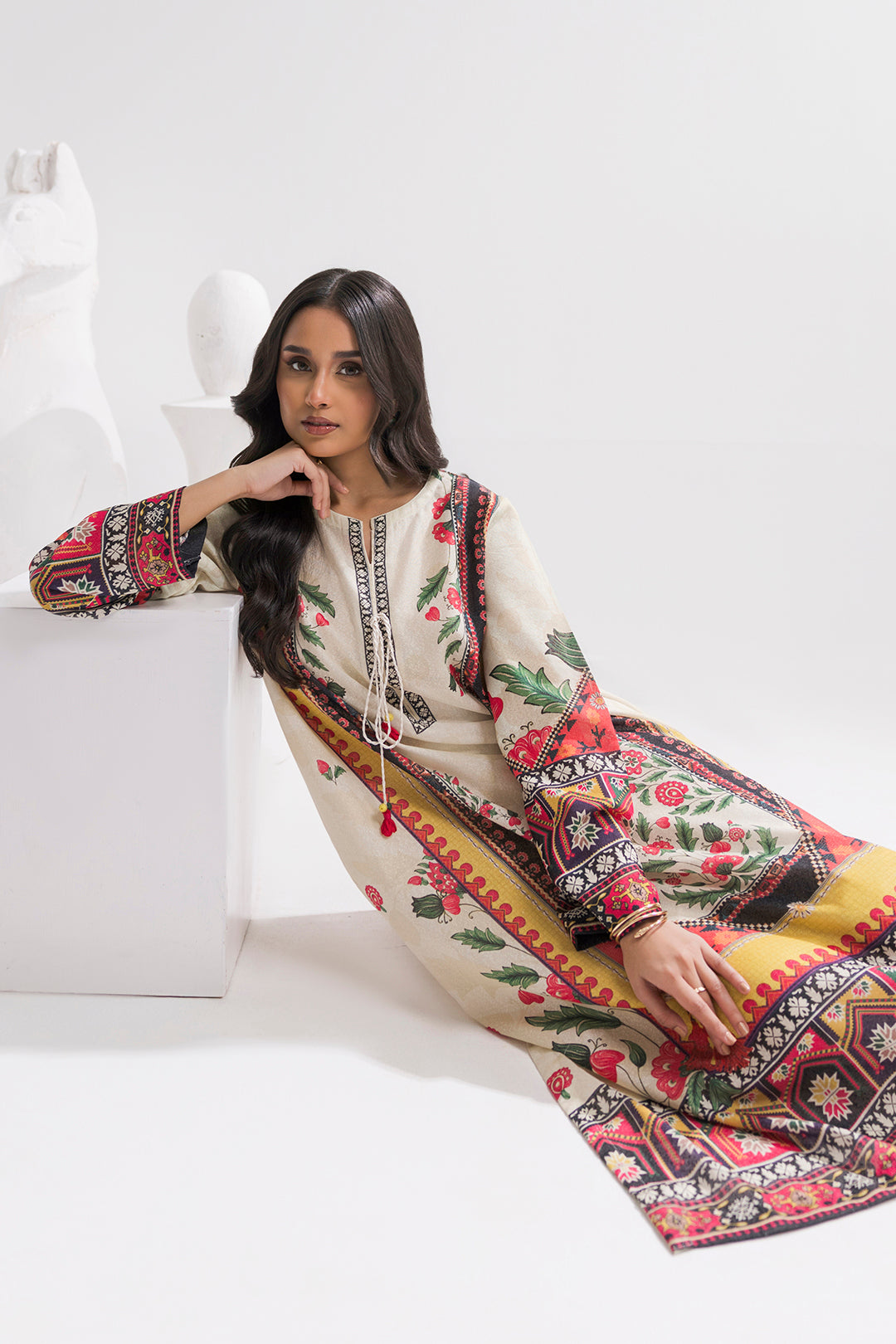 Printed Kaftaan Slub Textured Dress
