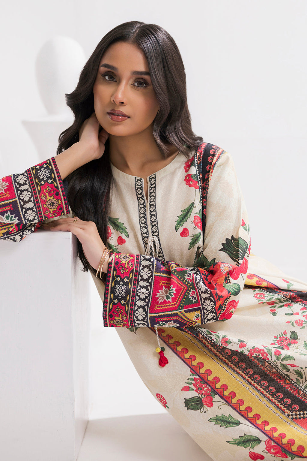 Printed Kaftaan Slub Textured Dress