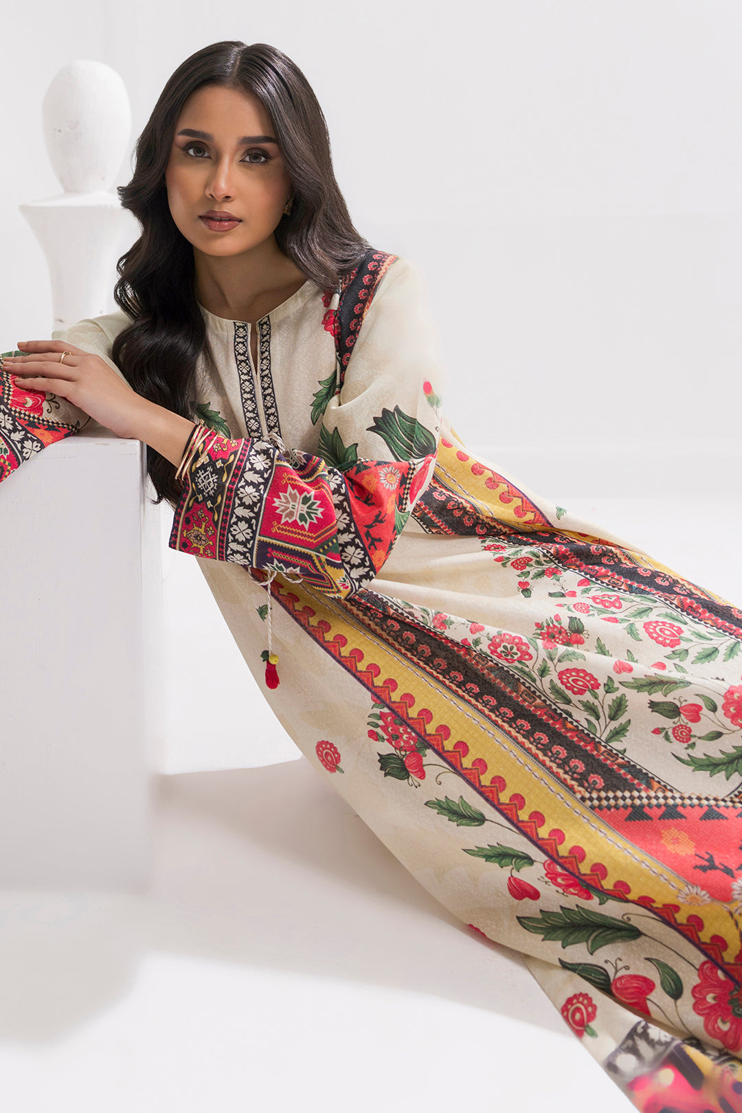 Printed Kaftaan Slub Textured Dress