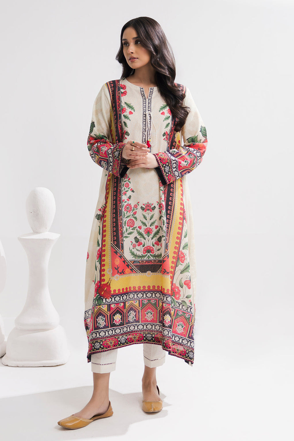 Printed Kaftaan Slub Textured Dress