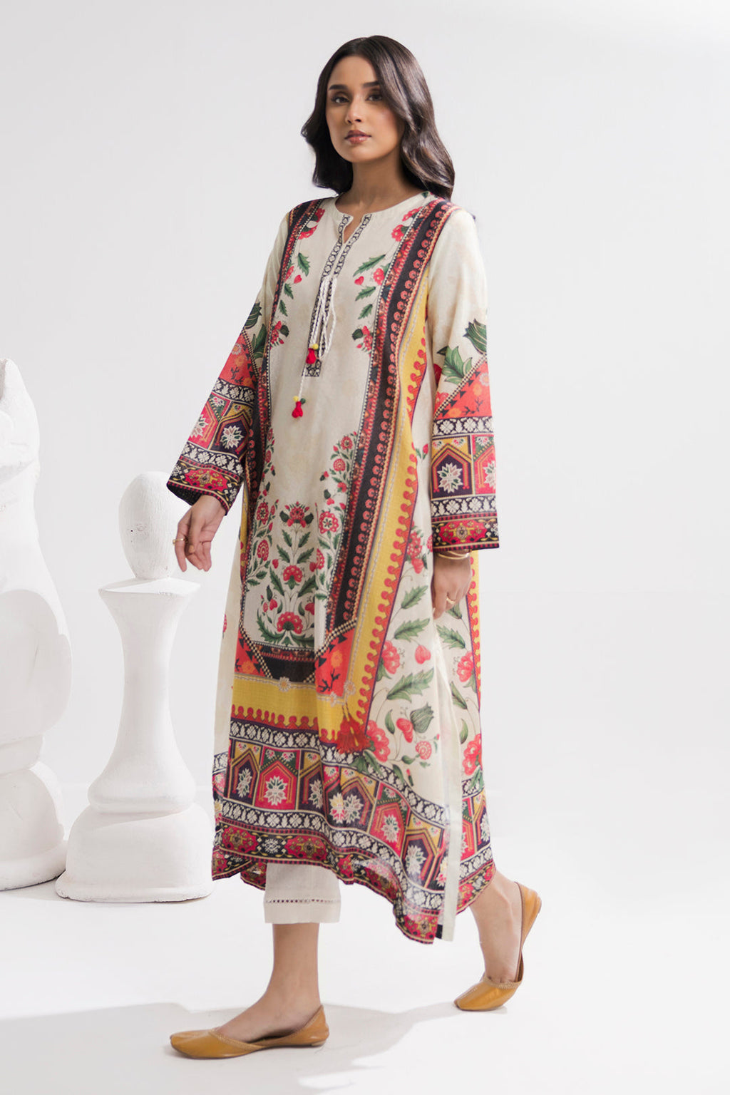 Printed Kaftaan Slub Textured Dress