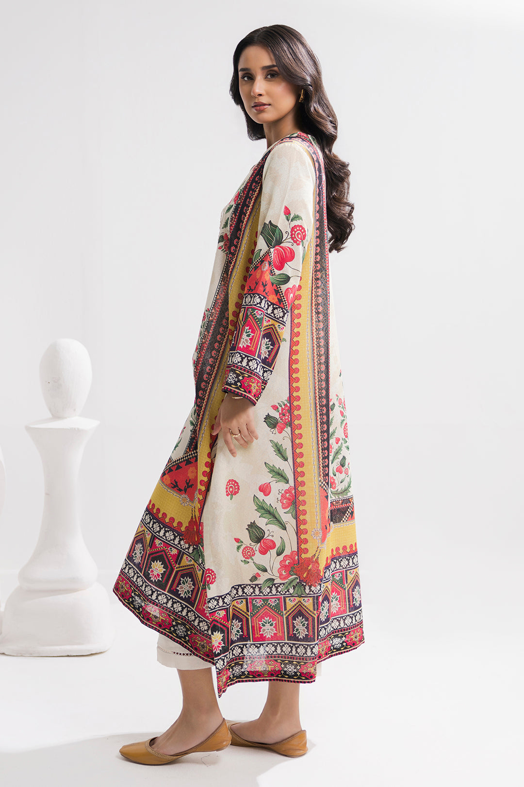 Printed Kaftaan Slub Textured Dress