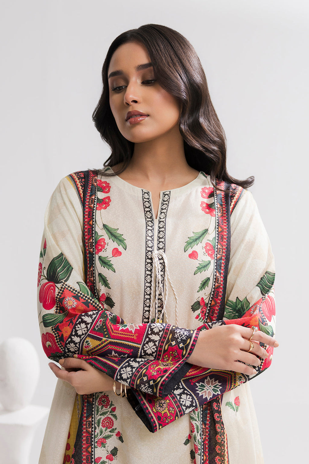 Printed Kaftaan Slub Textured Dress