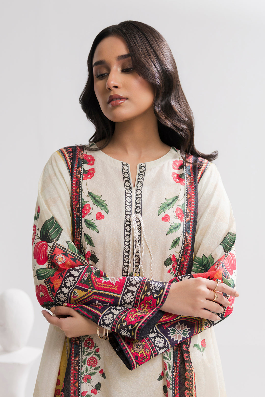 Printed Kaftaan Slub Textured Dress