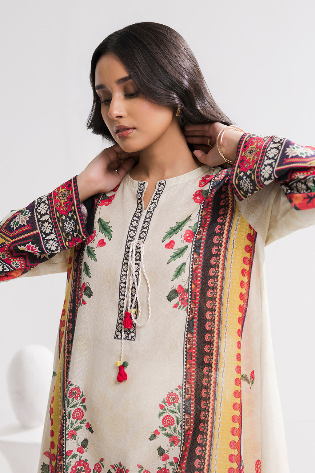 Printed Kaftaan Slub Textured Dress