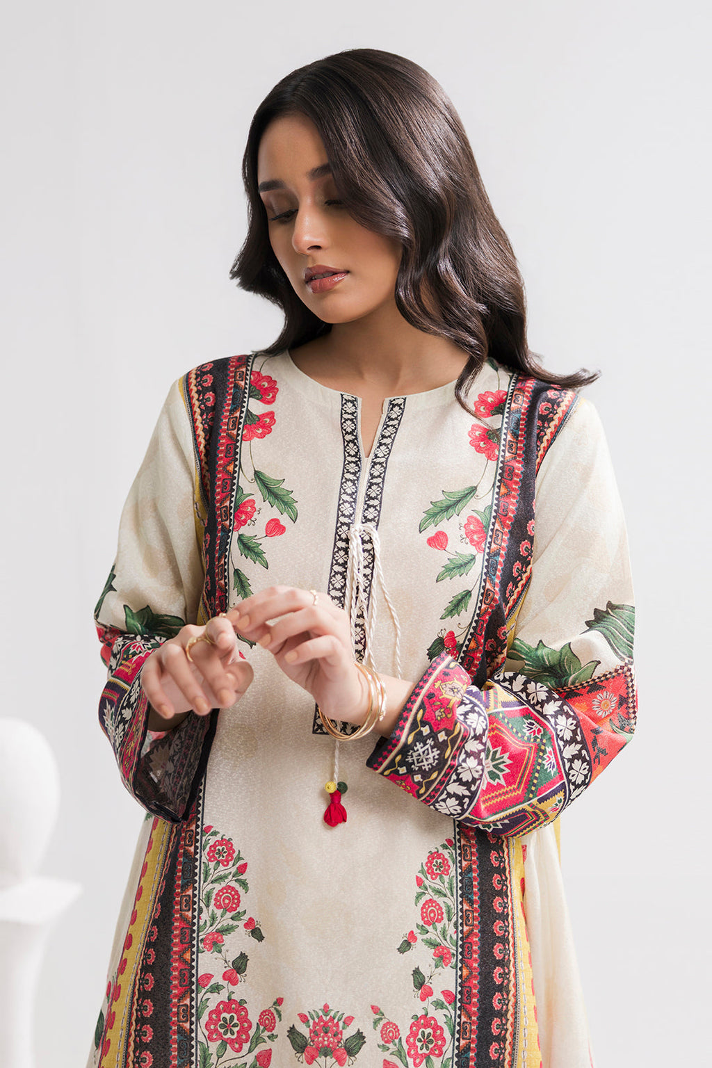 Printed Kaftaan Slub Textured Dress