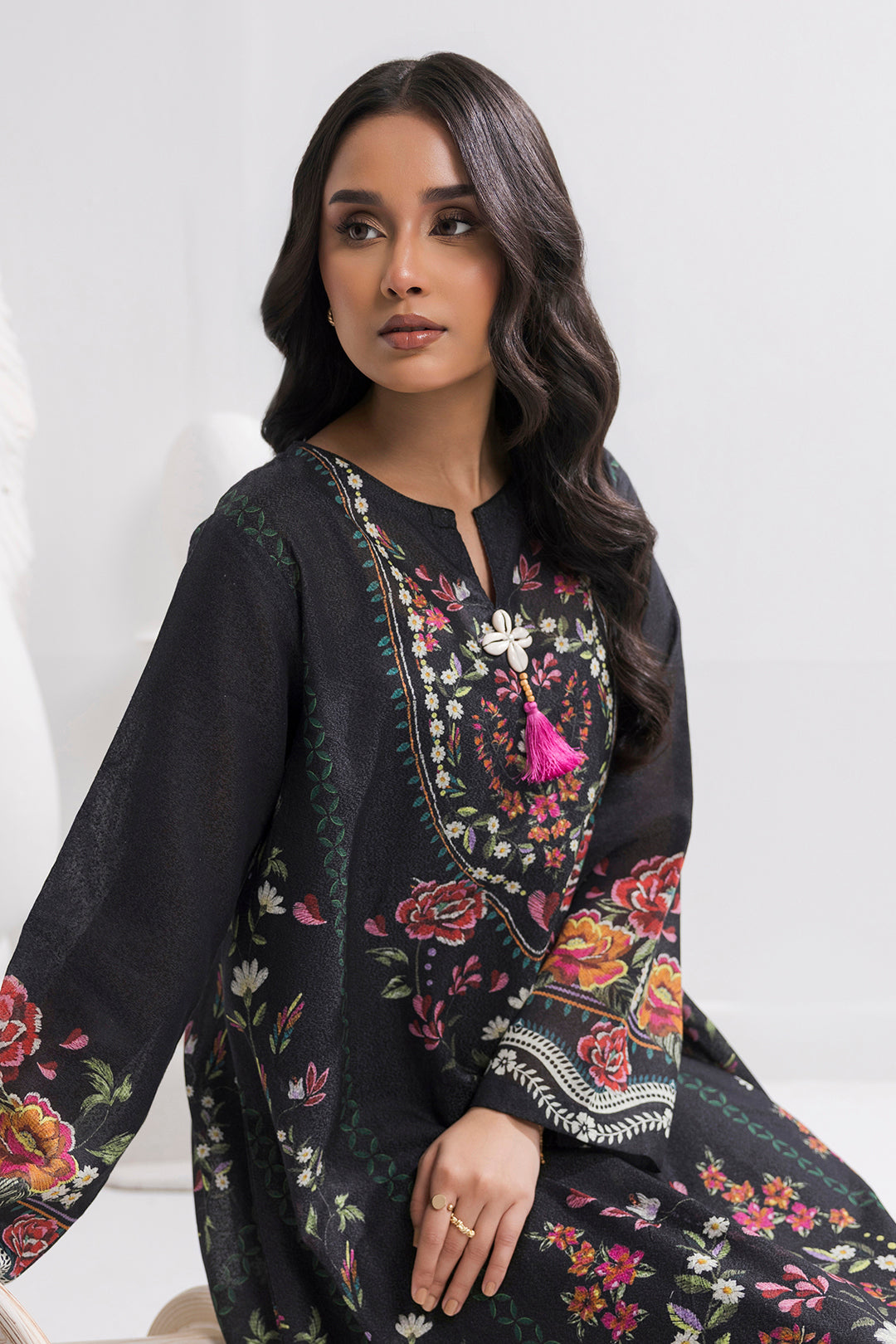 Printed Kaftaan Slub Textured Dress