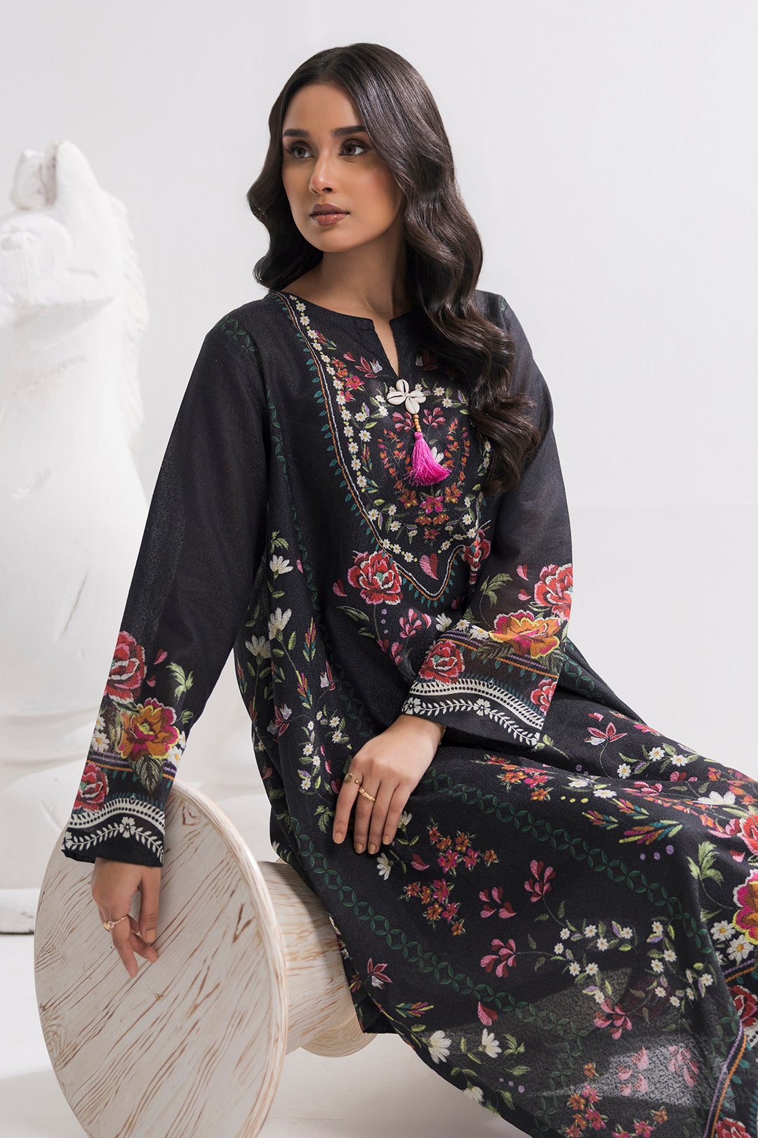 Printed Kaftaan Slub Textured Dress