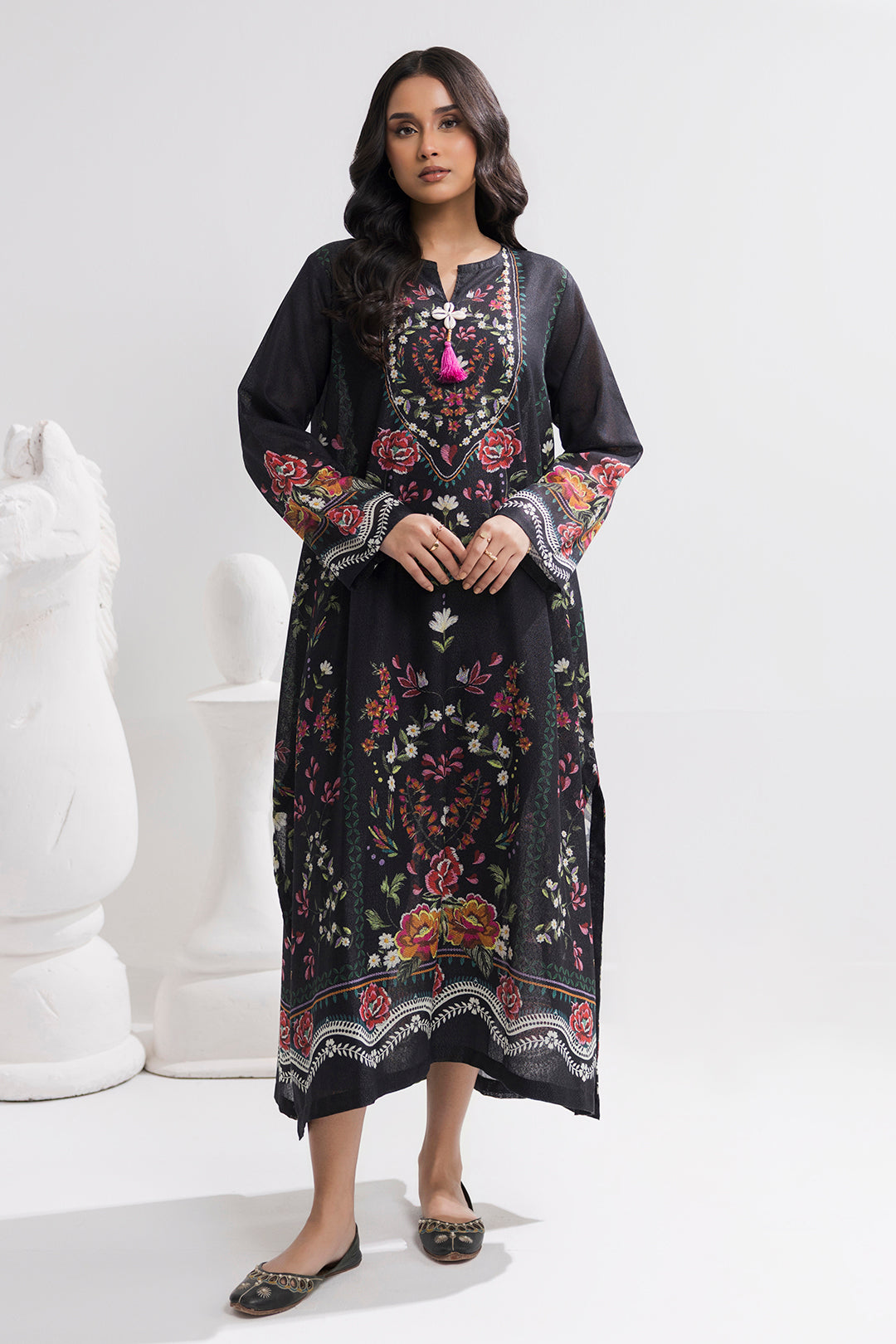 Printed Kaftaan Slub Textured Dress