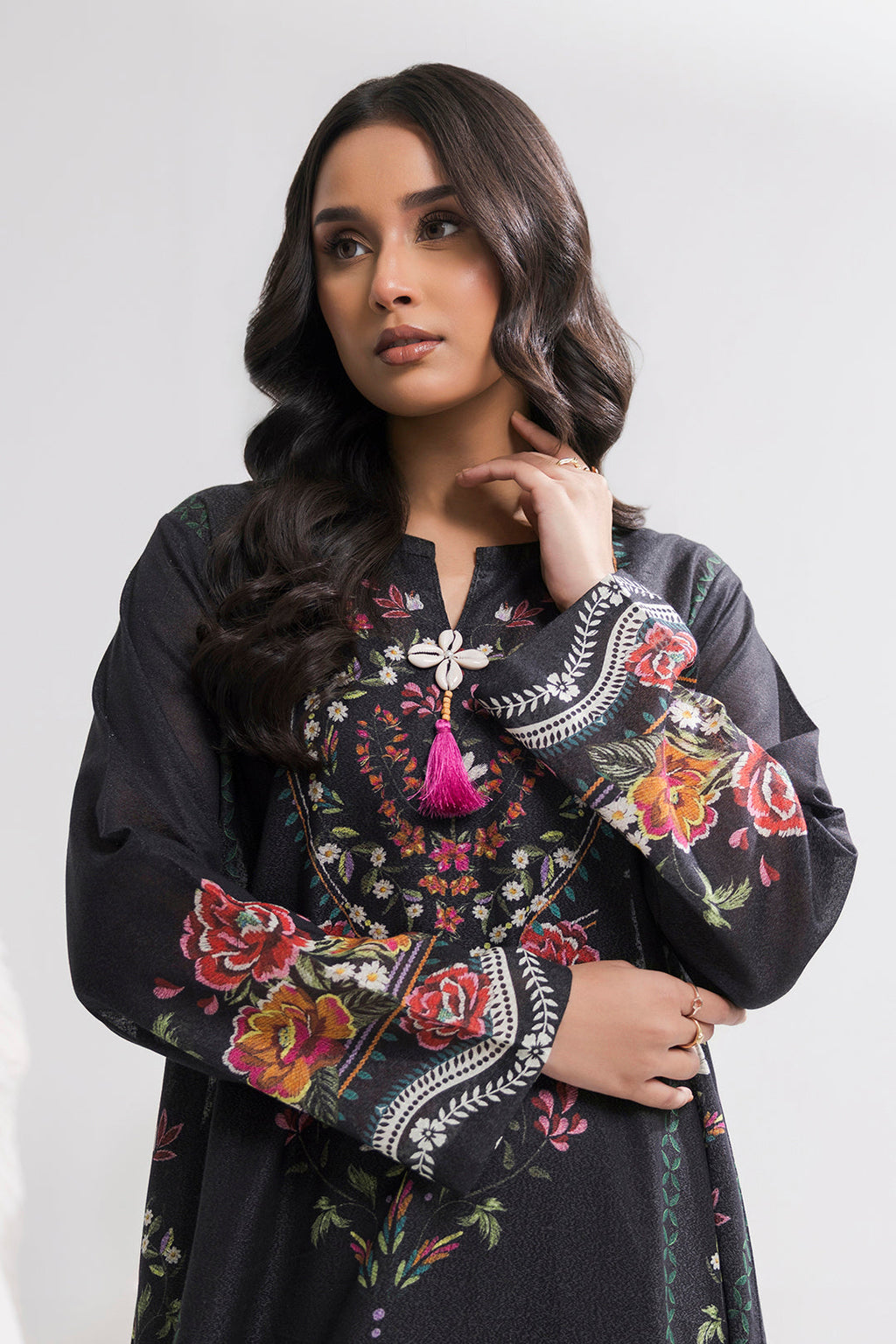 Printed Kaftaan Slub Textured Dress