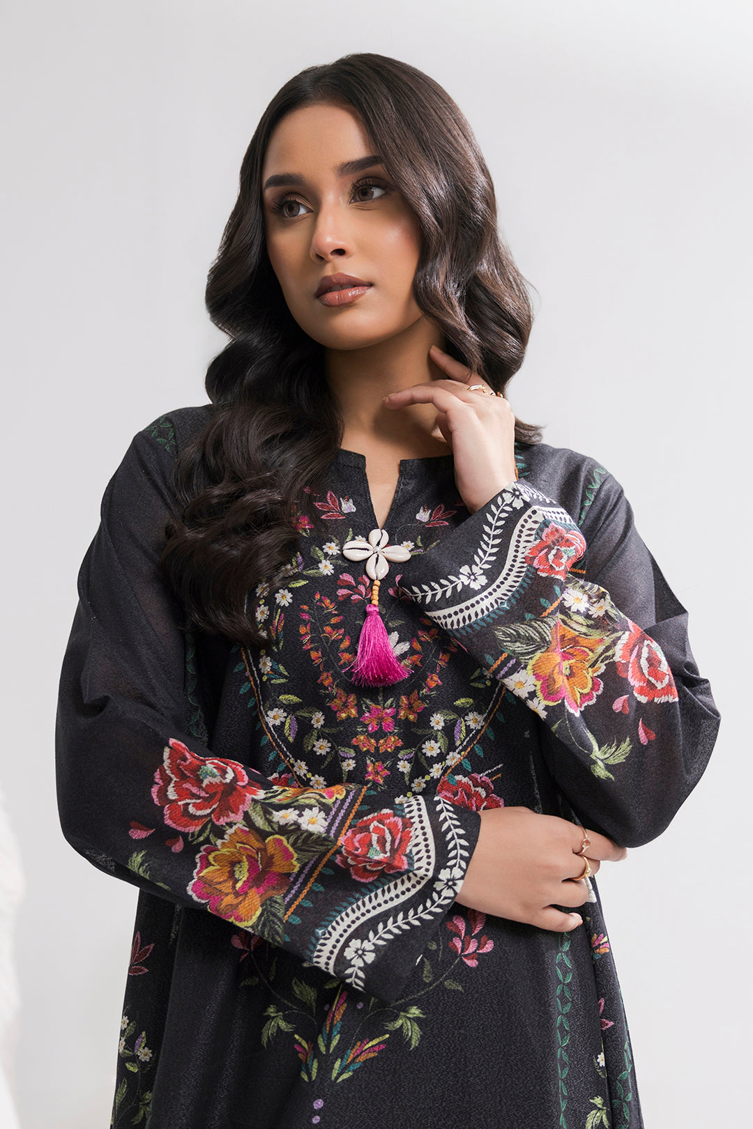 Printed Kaftaan Slub Textured Dress