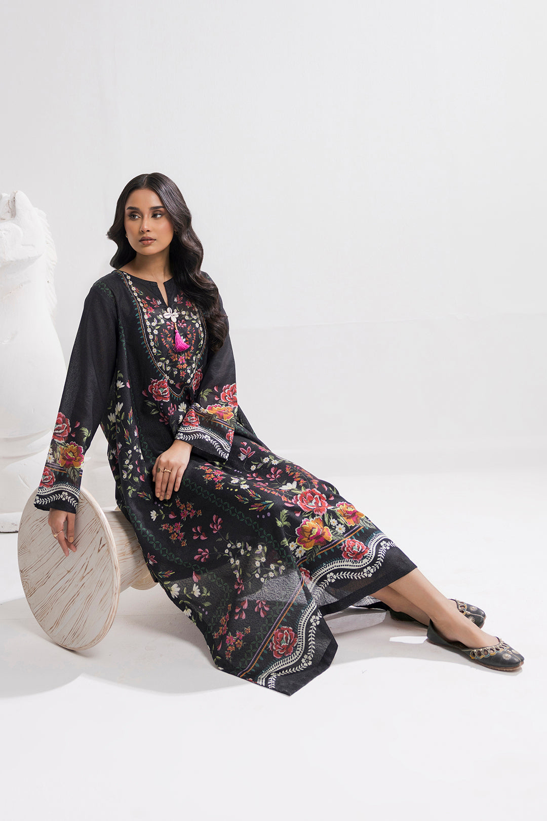 Printed Kaftaan Slub Textured Dress
