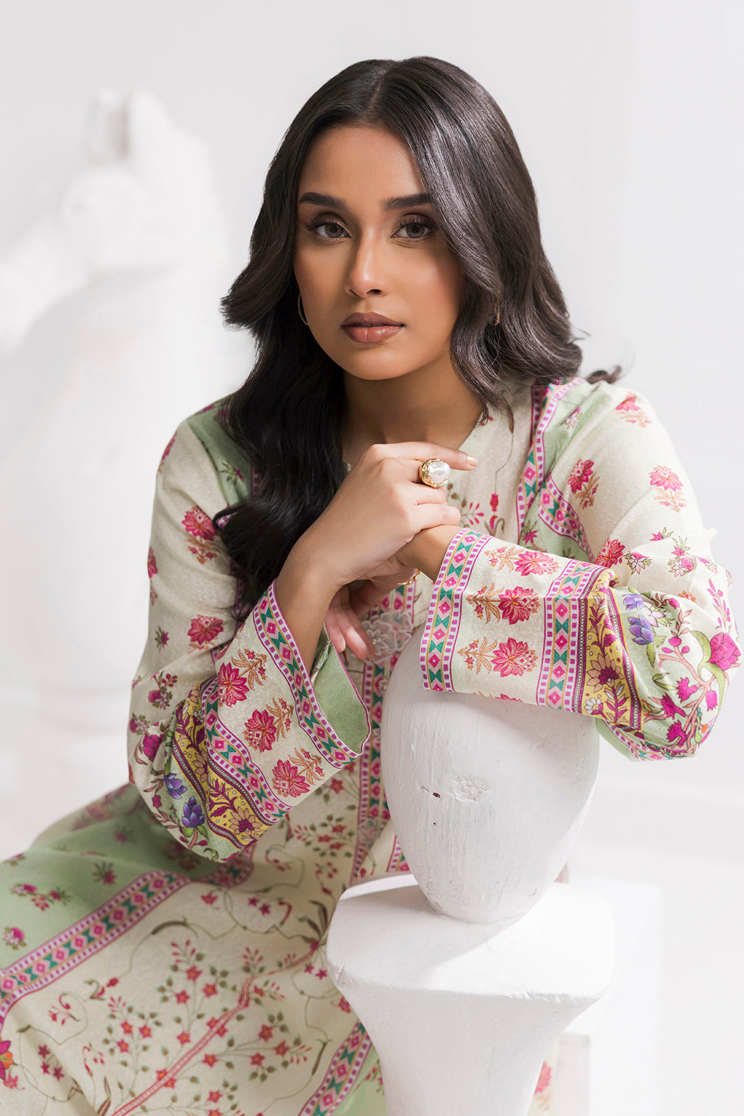 Printed Kaftaan Slub Textured Dress