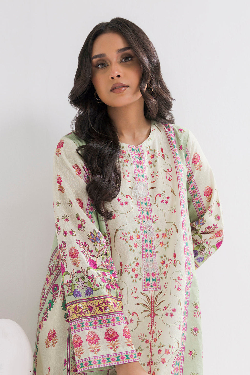 Printed Kaftaan Slub Textured Dress