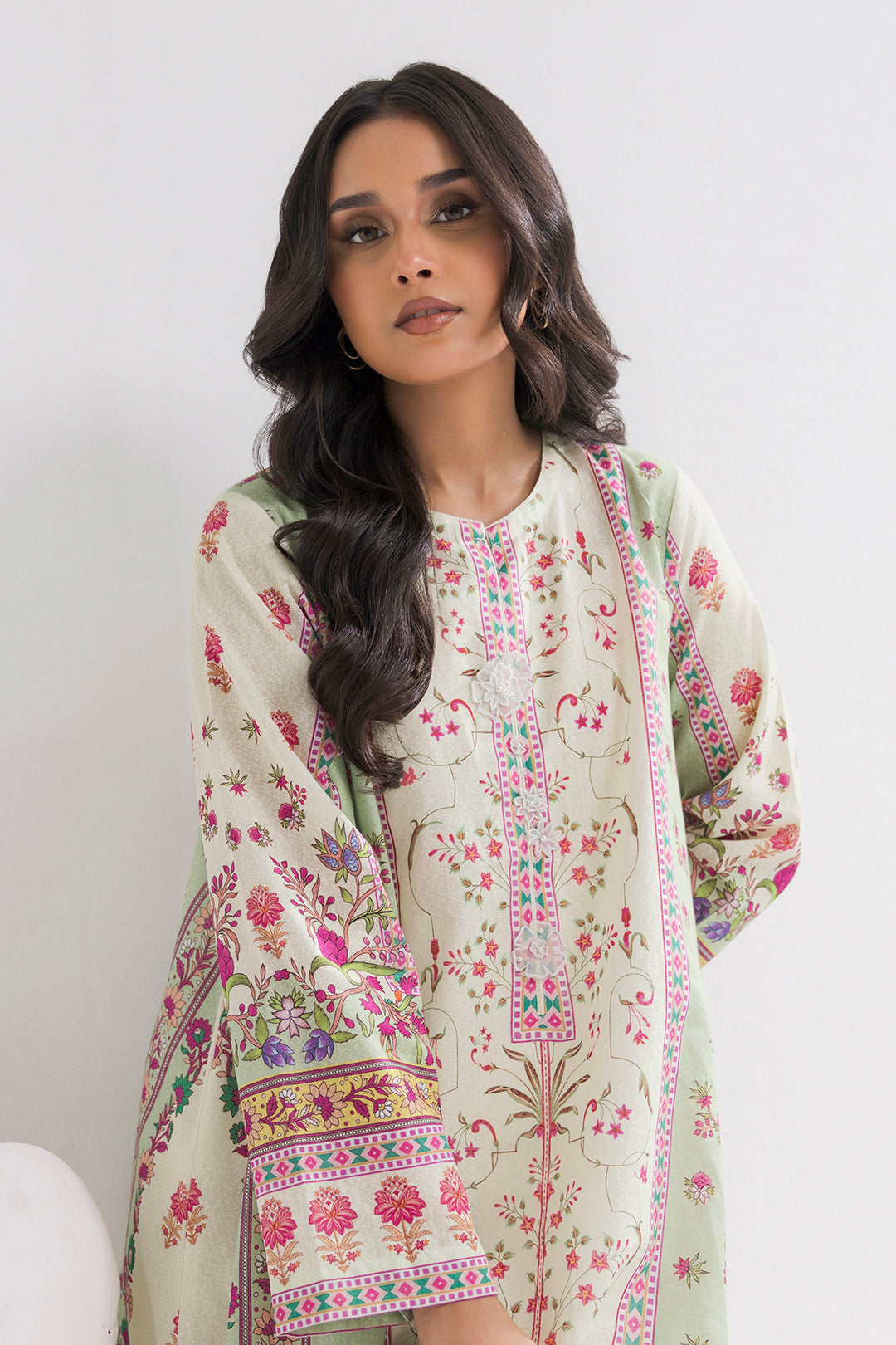 Printed Kaftaan Slub Textured Dress