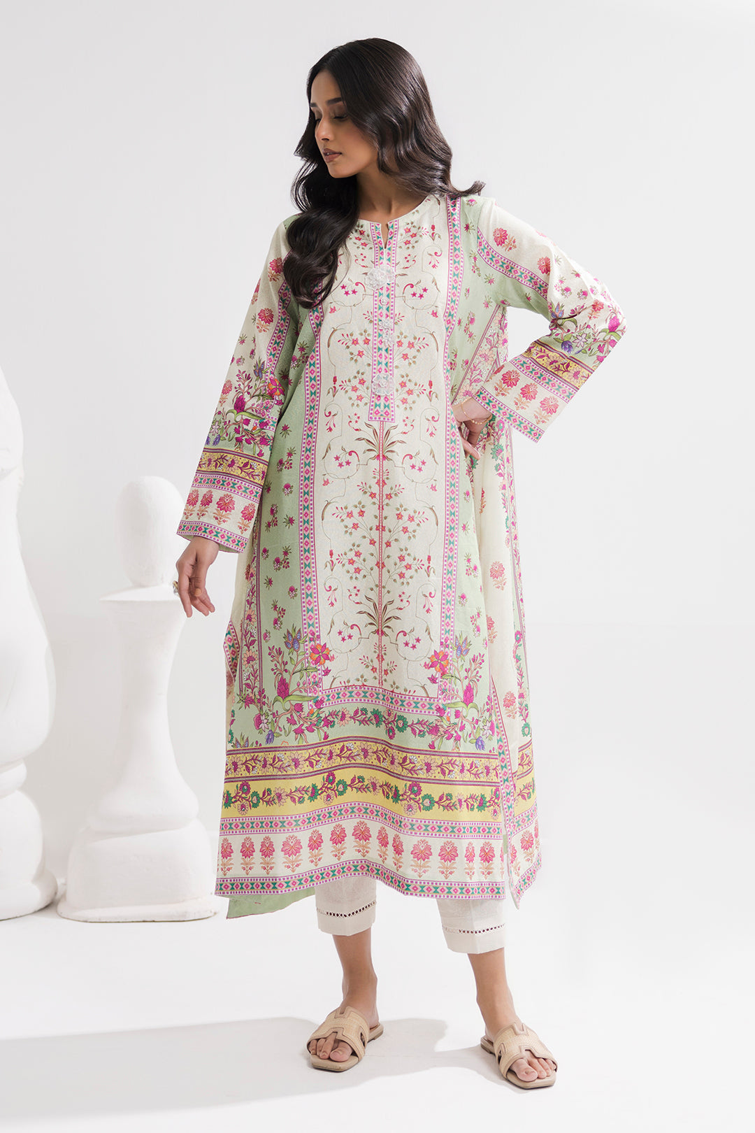 Printed Kaftaan Slub Textured Dress