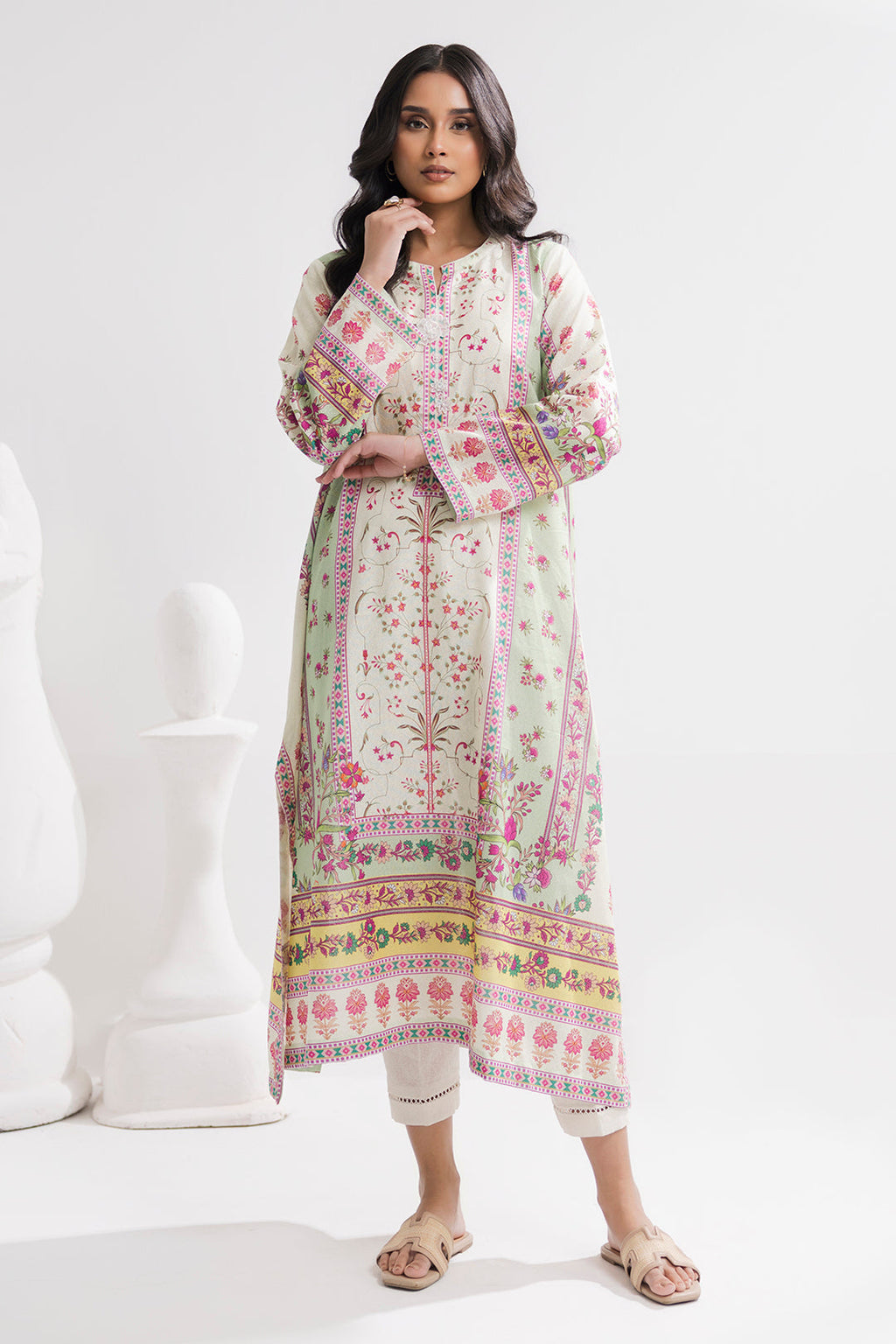 Printed Kaftaan Slub Textured Dress