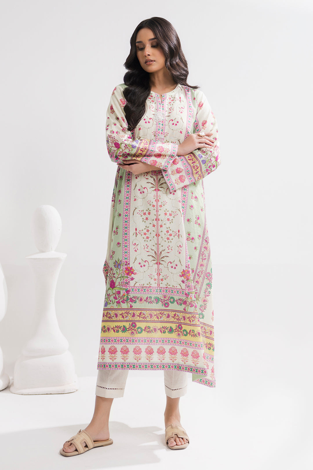 Printed Kaftaan Slub Textured Dress