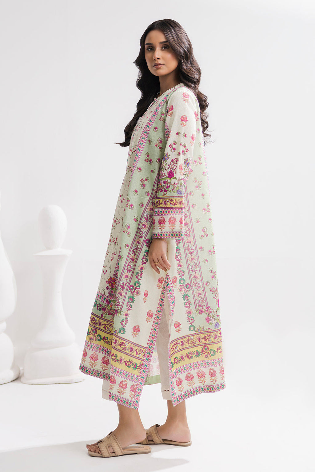 Printed Kaftaan Slub Textured Dress