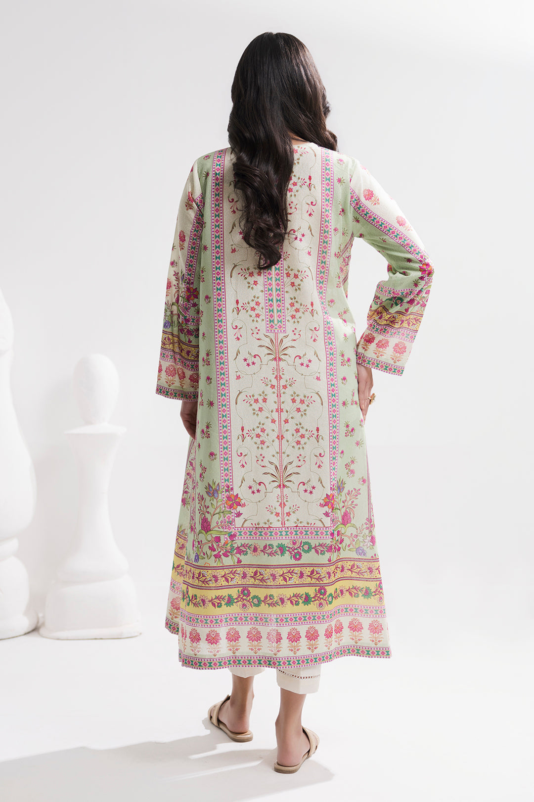 Printed Kaftaan Slub Textured Dress
