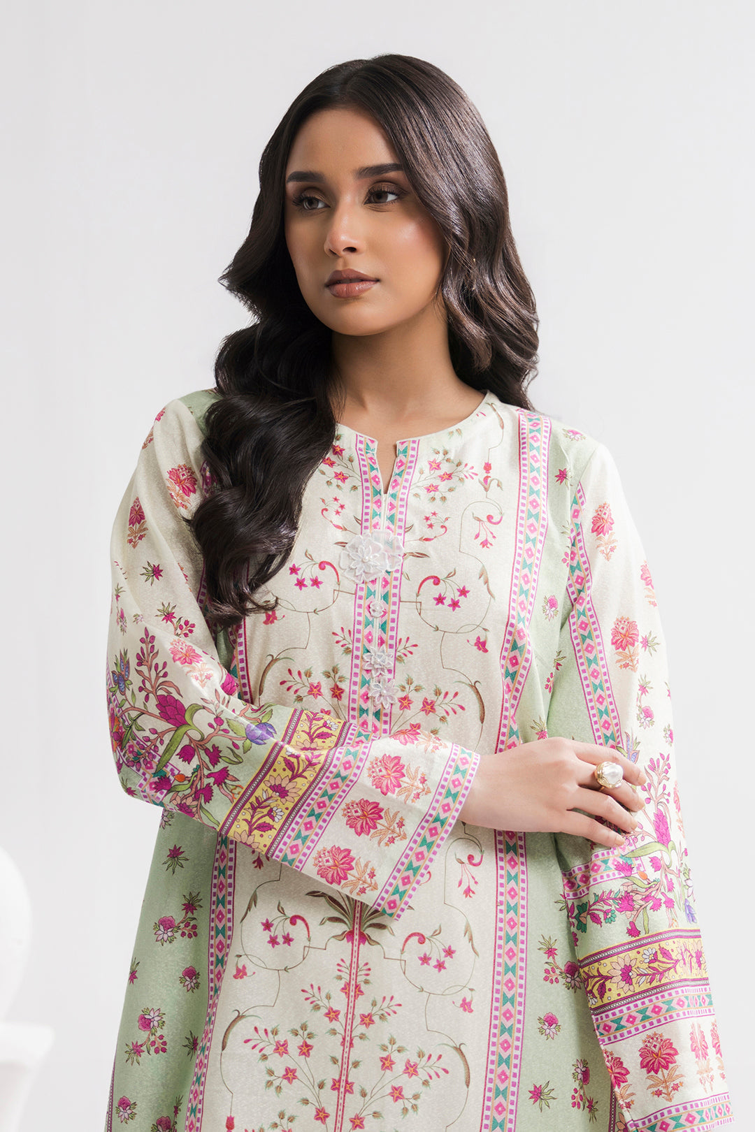 Printed Kaftaan Slub Textured Dress