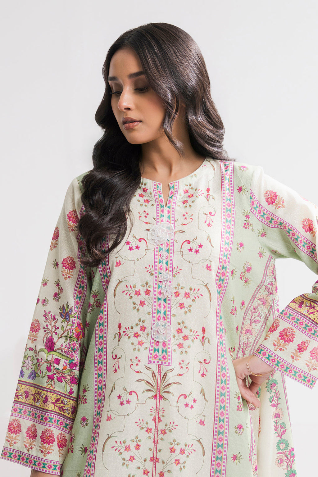 Printed Kaftaan Slub Textured Dress