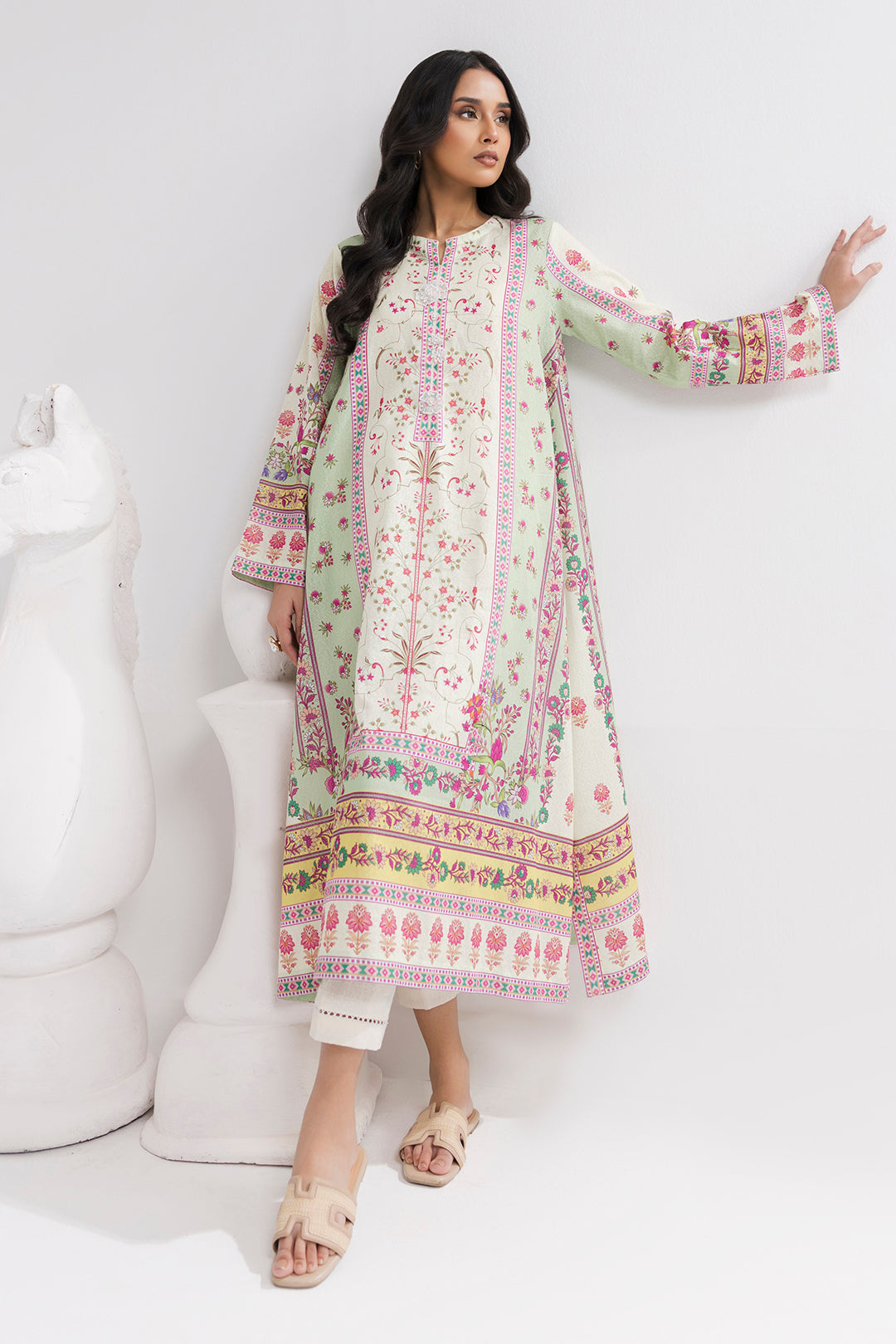Printed Kaftaan Slub Textured Dress